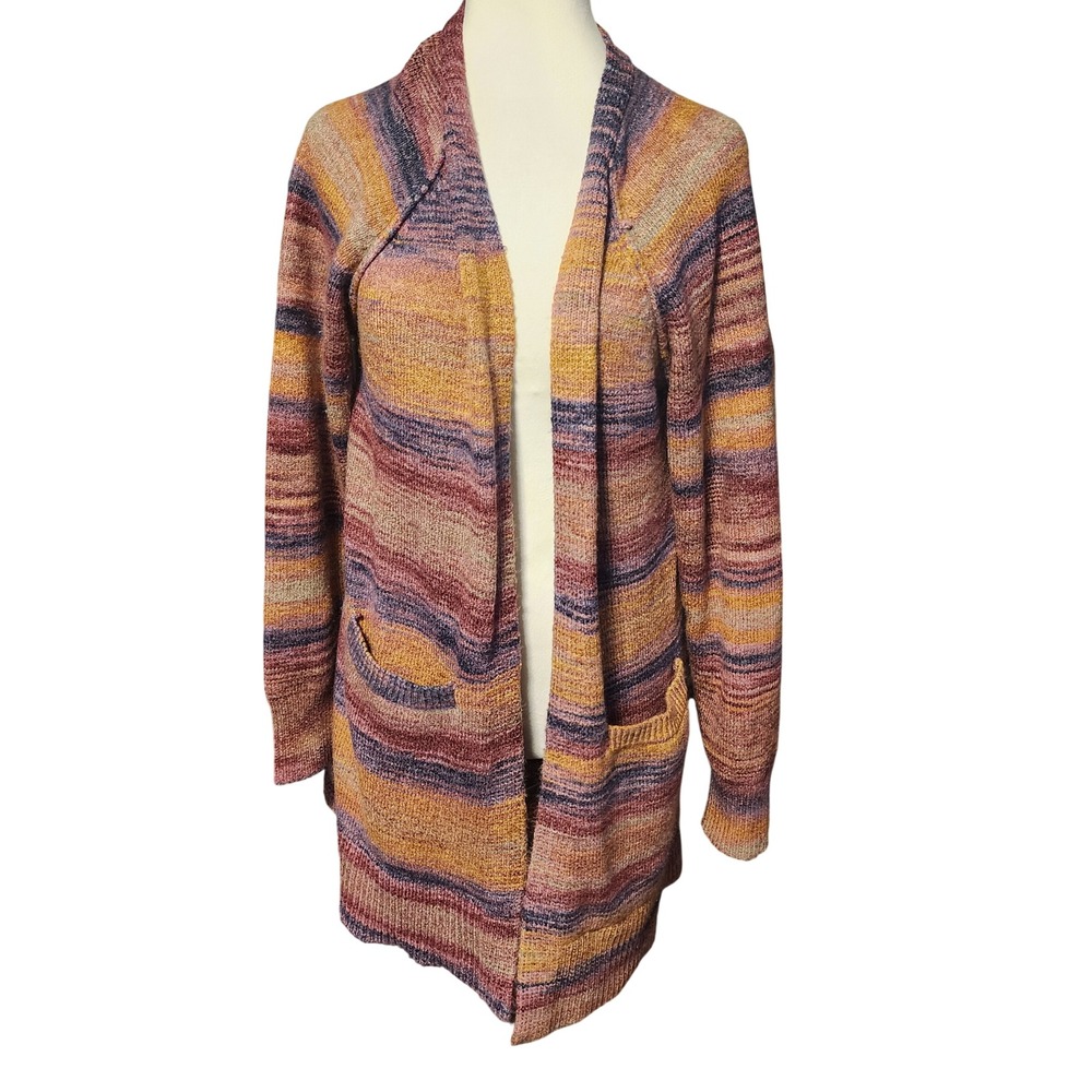 Lucky Brand Womens Multi Color  Open Front Cardigan Sweater Boho Size M